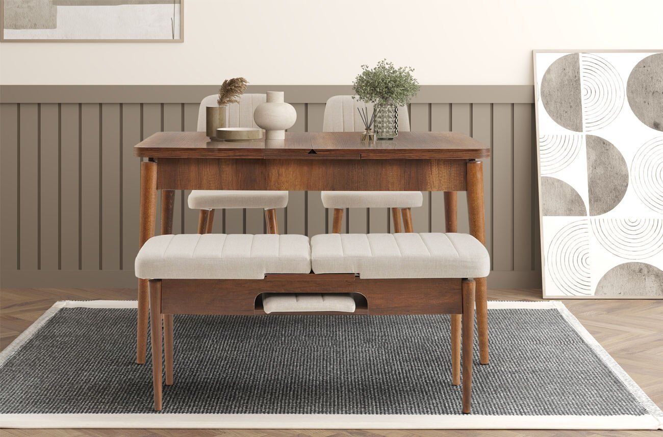 Sembol Mini Masa Takımı Ceviz Krem