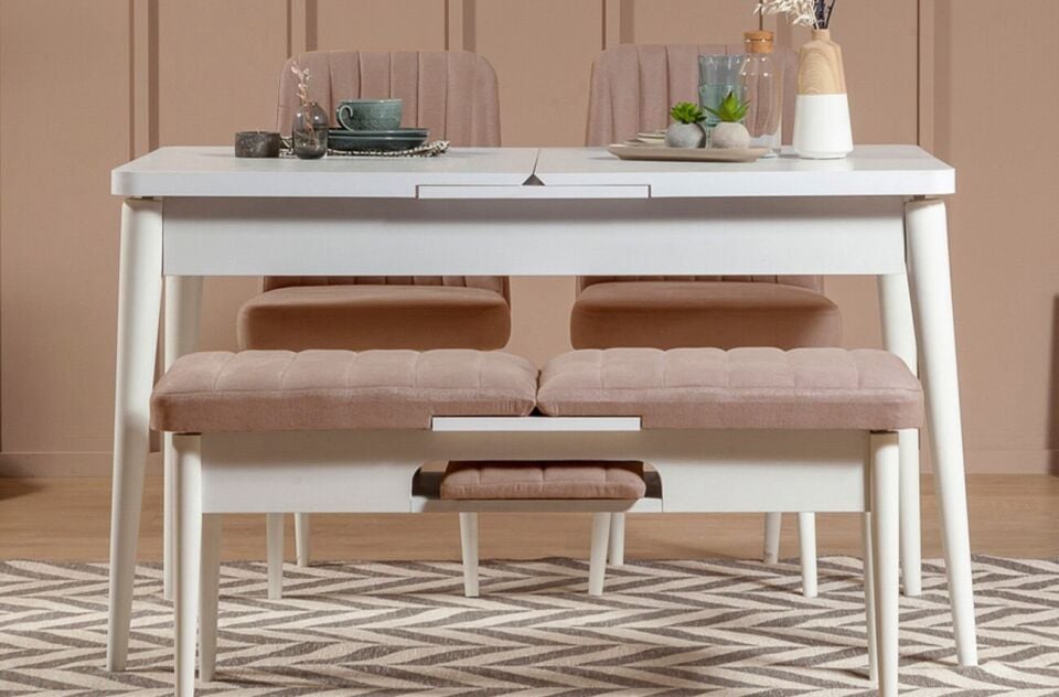 Sembol Mini Masa Takımı Beyaz Taş