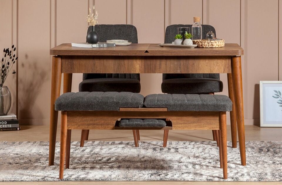 Sembol Mini Masa Takımı Ceviz Antrasit