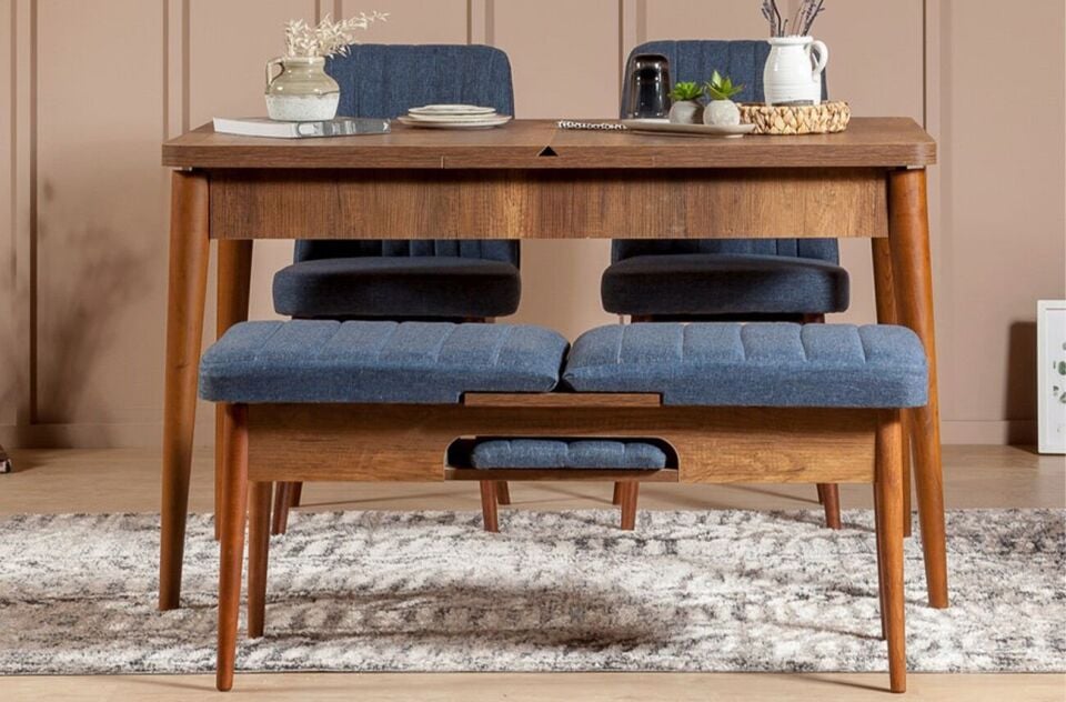 Sembol Mini Masa Takımı Ceviz Lacivert