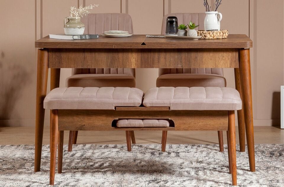 Sembol Mini Masa Takımı Ceviz Taş