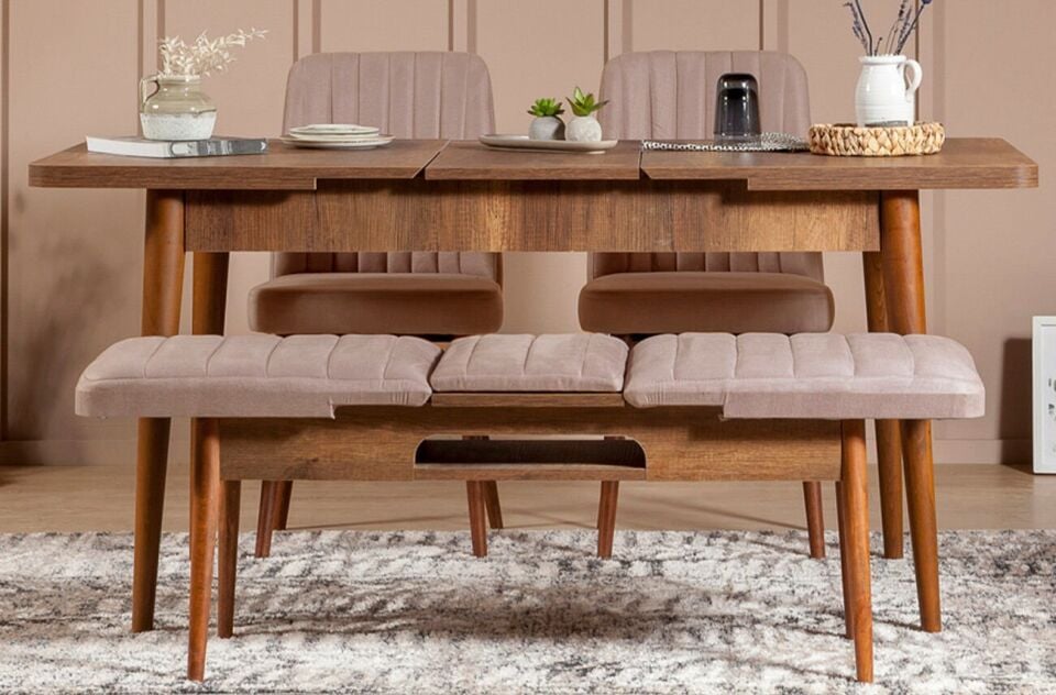 Sembol Mini Masa Takımı Ceviz Taş