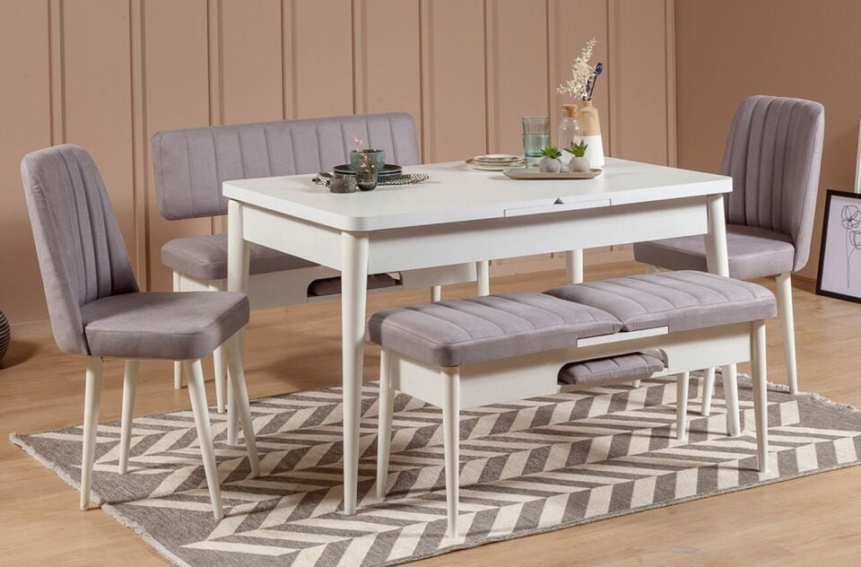 Sembol Extra Masa Takımı Beyaz Soho Gri