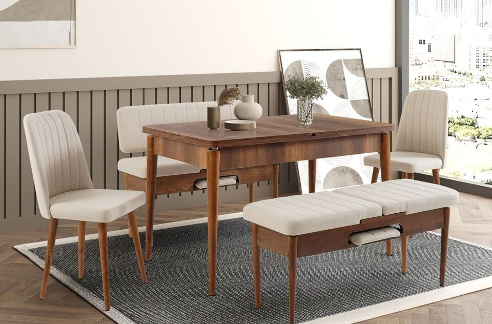 Sembol Extra Masa Takımı Ceviz Krem