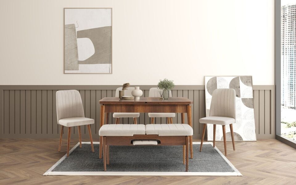 Sembol Large Masa Takımı Ceviz Krem