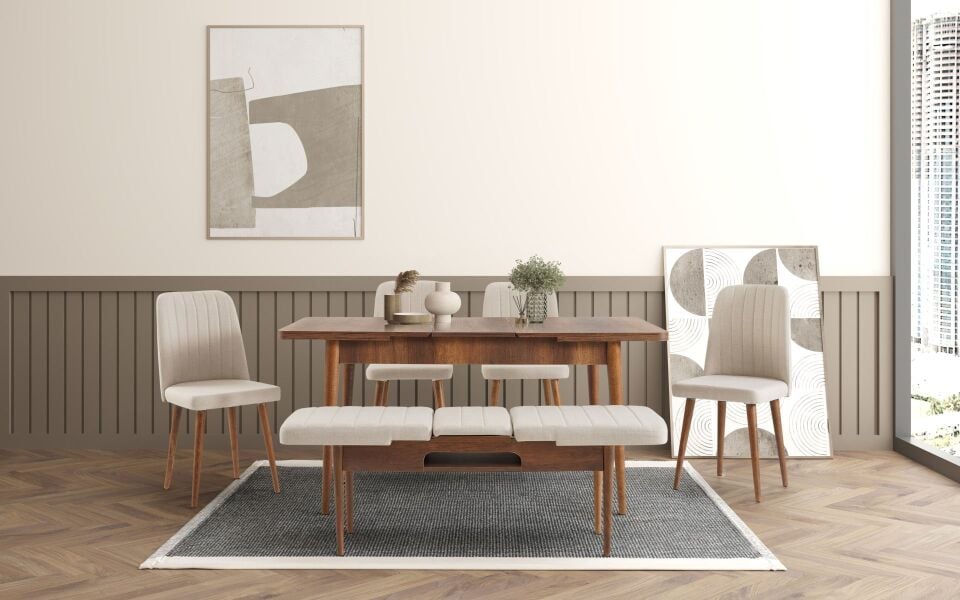 Sembol Large Masa Takımı Ceviz Krem