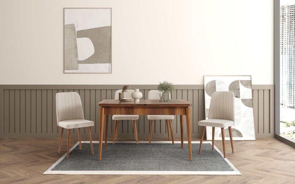 Sembol Medium Masa Takımı Ceviz Krem