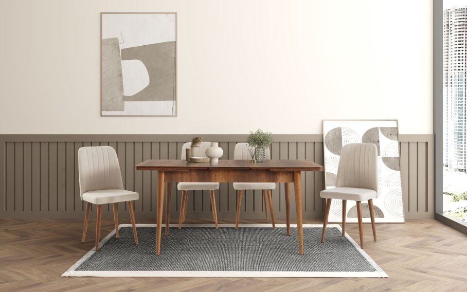 Sembol Medium Masa Takımı Ceviz Krem