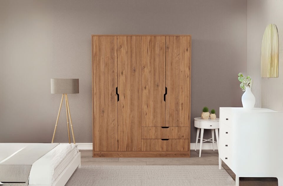 Lina 4 Kapak 2 Çekmeceli Gardırop Atlantik-Atlantik