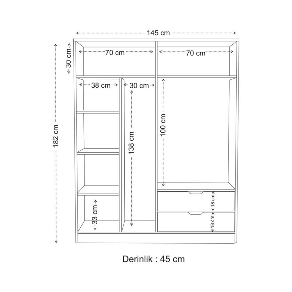 Lina 4 Kapak 2 Çekmeceli Gardırop Atlantik-Beyaz
