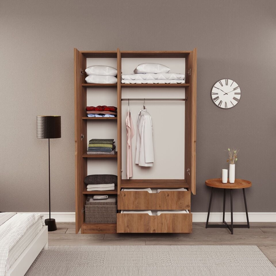 Lina 3 Kapak 2 Çekmeceli Gardırop Atlantik-Atlantik