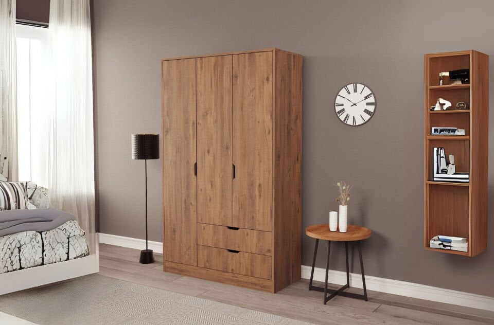 Lina 3 Kapak 2 Çekmeceli Gardırop Atlantik-Atlantik