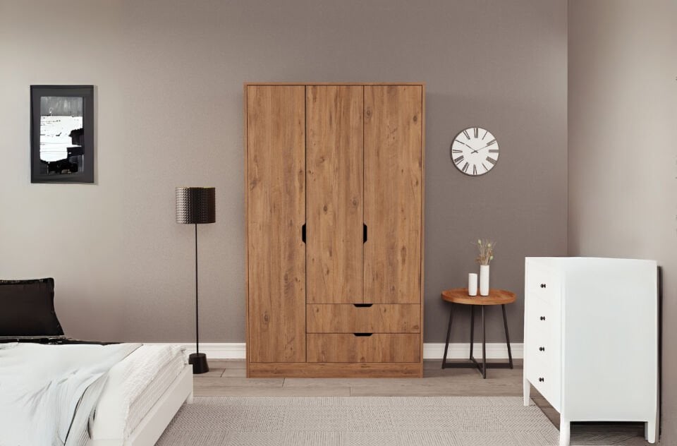 Lina 3 Kapak 2 Çekmeceli Gardırop Atlantik-Atlantik