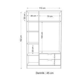 Lina 3 Kapak 2 Çekmeceli Gardırop Atlantik-Beyaz