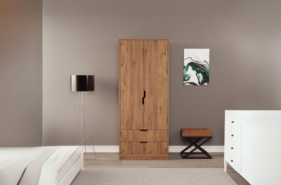 Lina 2 Kapak 2 Çekmeceli Gardırop Atlantik-Atlantik