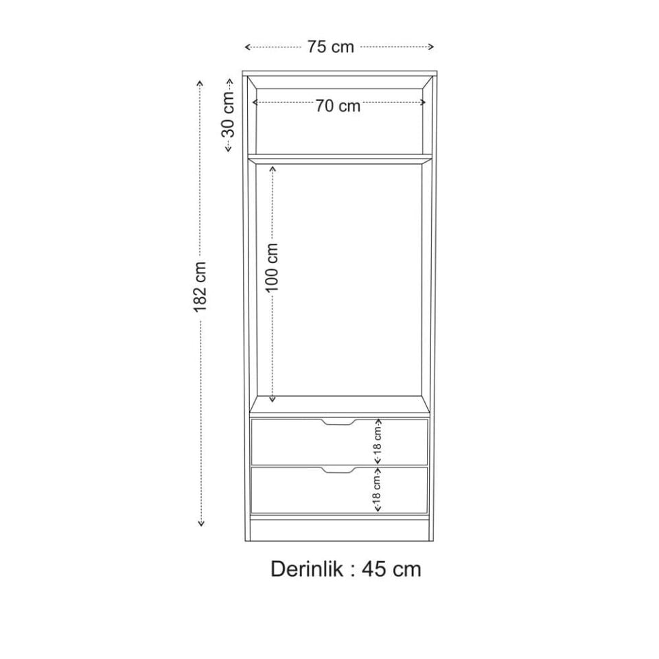 Lina 2 Kapak 2 Çekmeceli Gardırop Atlantik-Beyaz