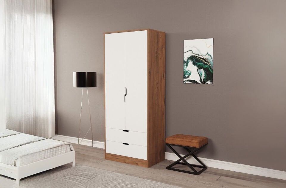 Lina 2 Kapak 2 Çekmeceli Gardırop Atlantik-Beyaz